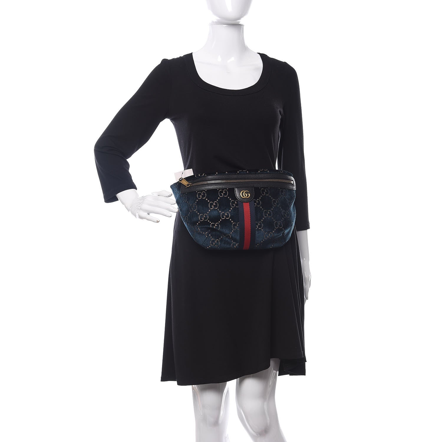 Gucci Velvet GG Monogram Web Belt Bag Blue Beige 2 of 10
