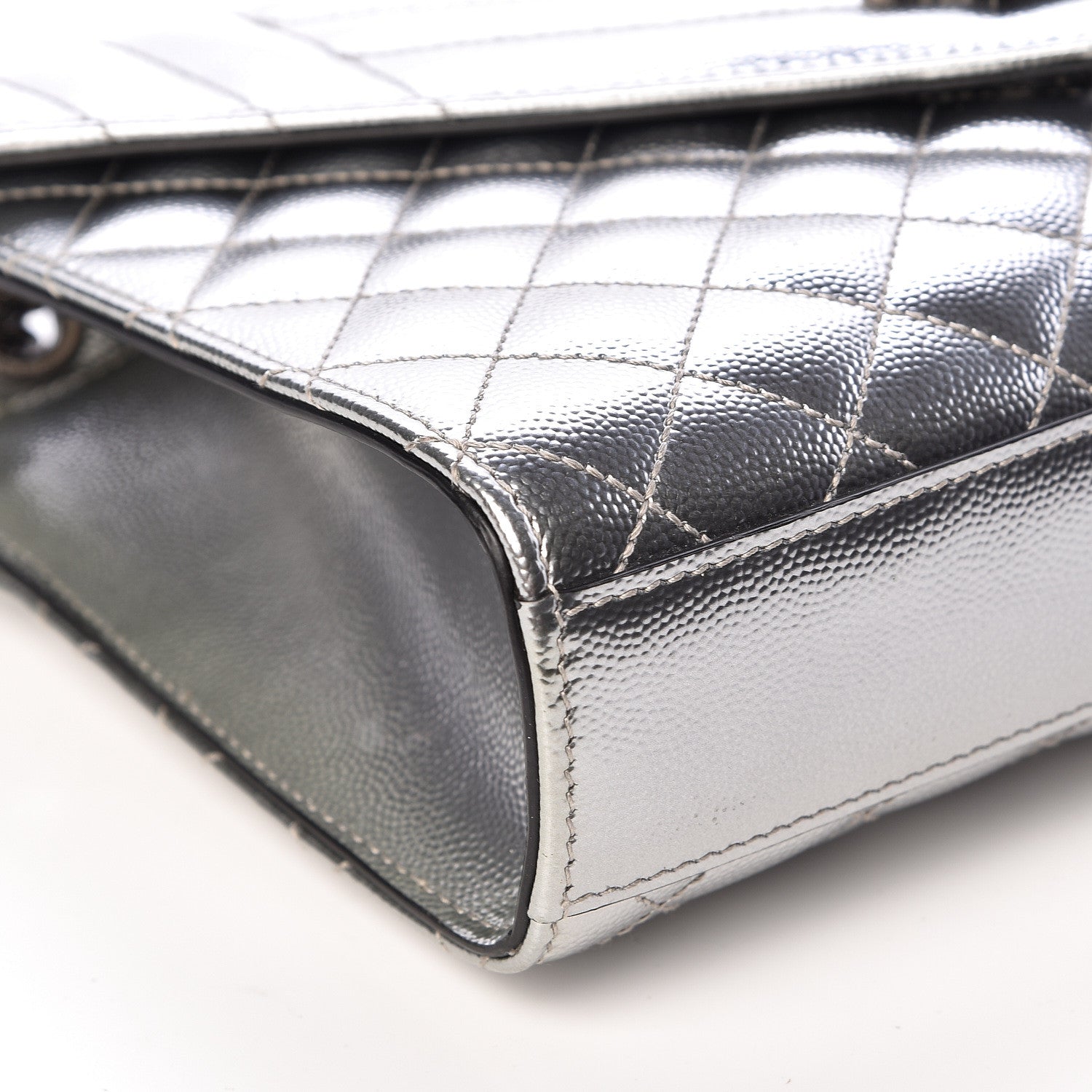 Saint Laurent Metallic Grain De Poudre Textured Mixed Matelasse Triquilt Medium Monogram Satchel Silver 7 of 10