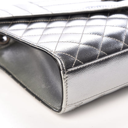 Saint Laurent Metallic Grain De Poudre Textured Mixed Matelasse Triquilt Medium Monogram Satchel Silver 7 of 10