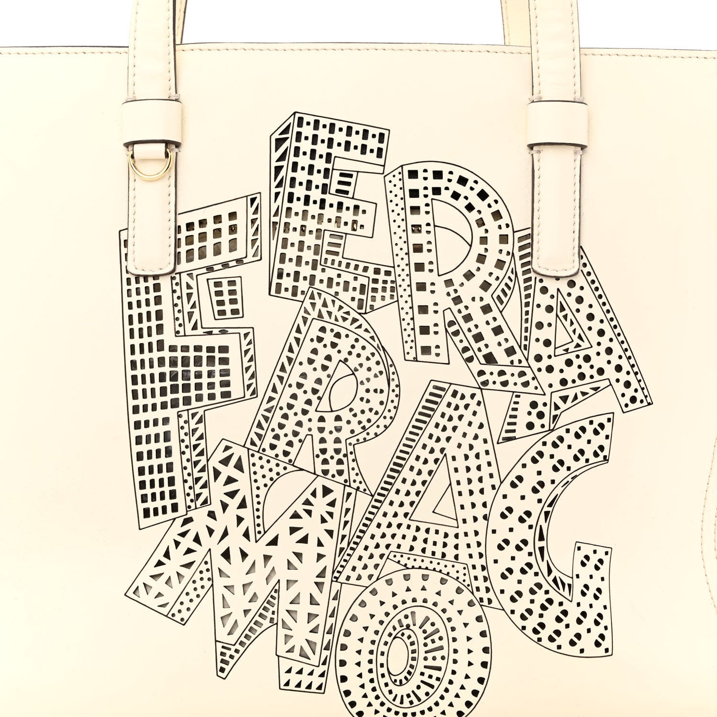 Calfskin Perforated Logo Bonnie Tote Ivory Black