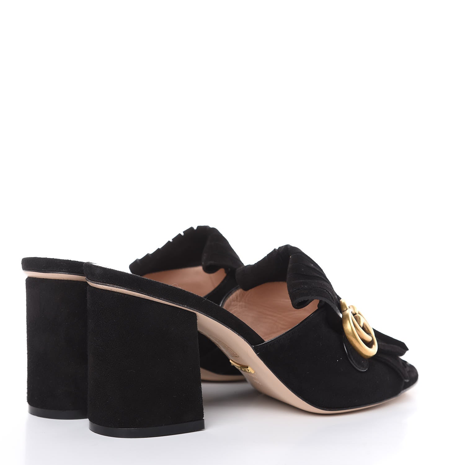 Gucci Kid Scamosciato GG Marmont Fringe 75mm Slide Sandals 39 Black 4 of 10