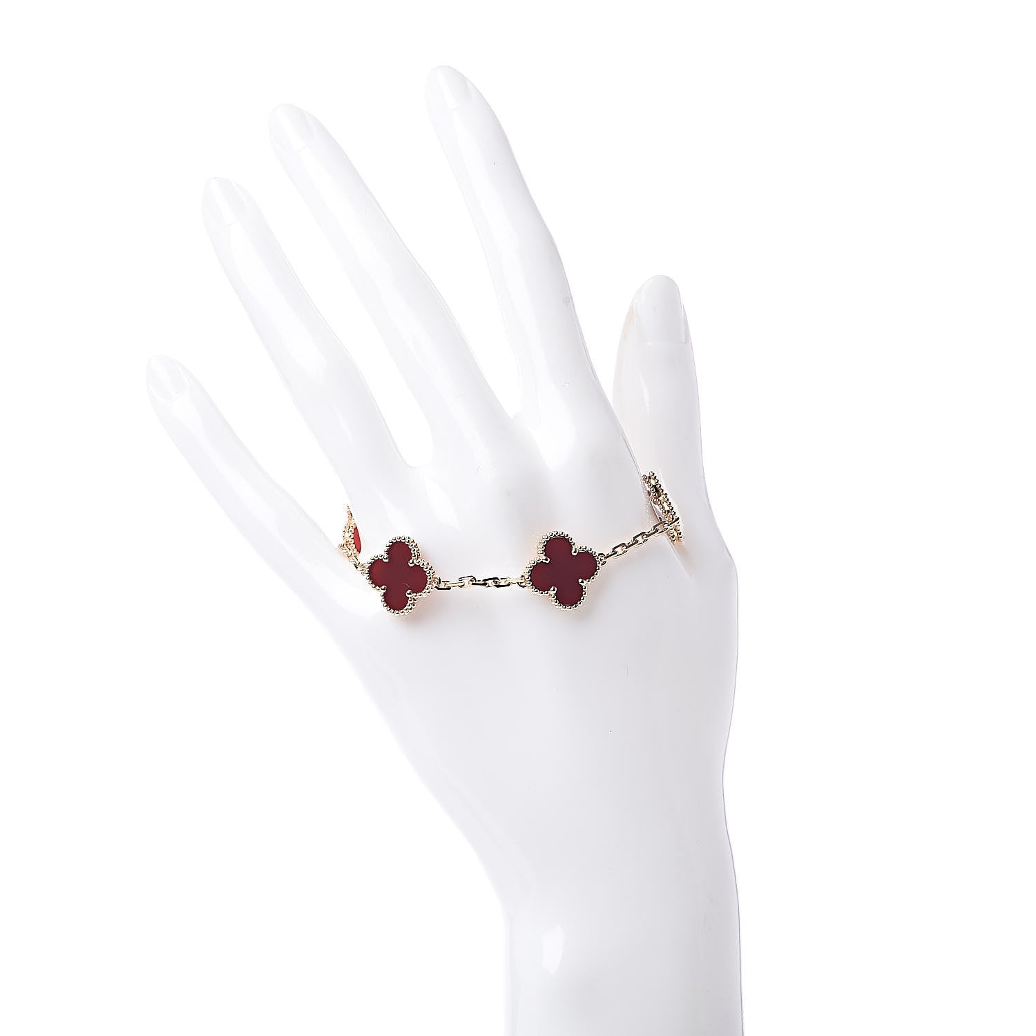 Van Cleef & Arpels 18K Yellow Gold Carnelian 5 Motifs Vintage Alhambra Bracelet 2 of 6