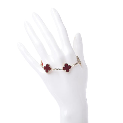 Van Cleef & Arpels 18K Yellow Gold Carnelian 5 Motifs Vintage Alhambra Bracelet 2 of 6