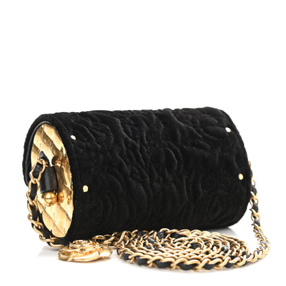 Chanel Velvet Camellia Embossed Jewel Belt Card Holder With Chain Black 3 of 11