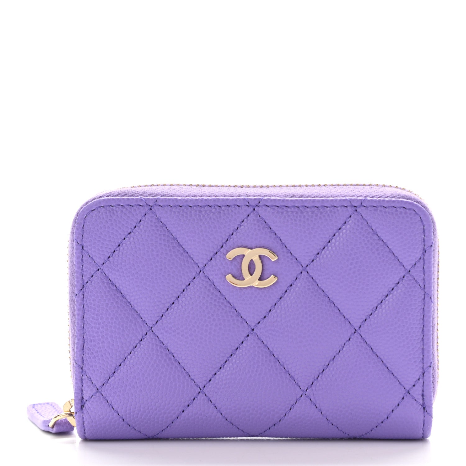 Chanel Caviar Quilted Zip Around Coin Purse Wallet Purple 1 of 7