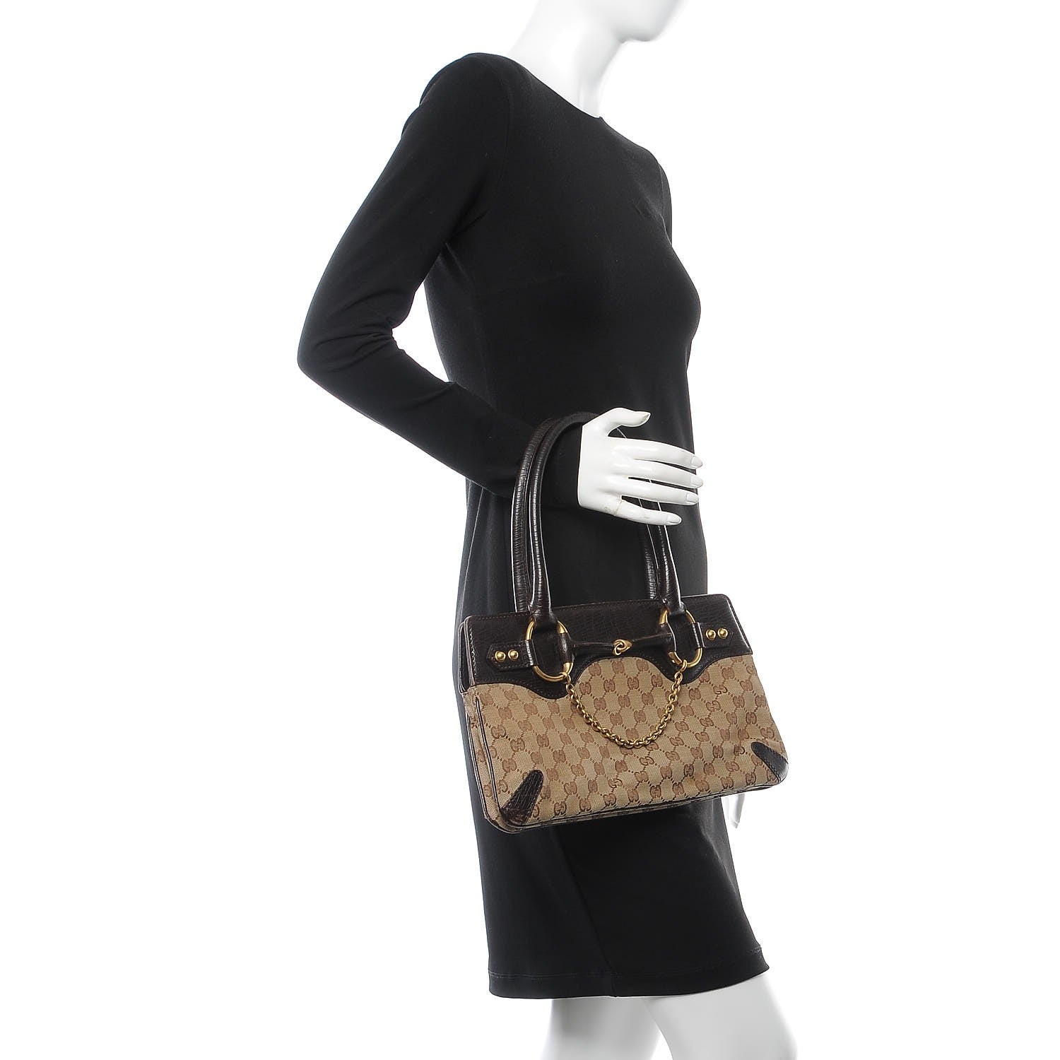 Gucci Monogram Horsebit Chain Shoulder Bag Brown 2 of 13