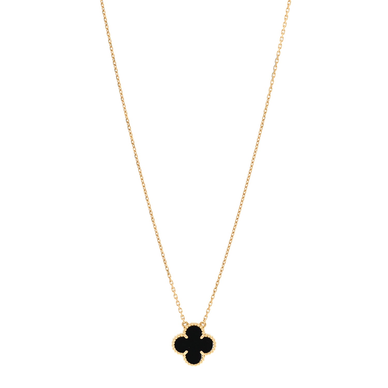 Van Cleef & Arpels 18K Yellow Gold Black Onyx Vintage Alhambra Pendant Necklace 1 of 6