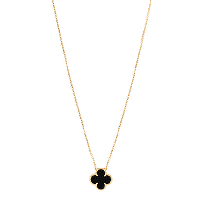 Van Cleef & Arpels 18K Yellow Gold Black Onyx Vintage Alhambra Pendant Necklace 1 of 6
