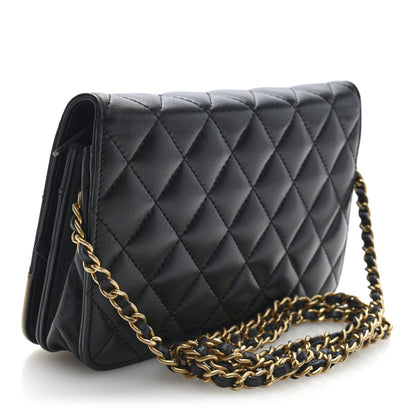 Chanel Lambskin Quilted Wallet On Chain WOC Black Gold 3 of 11