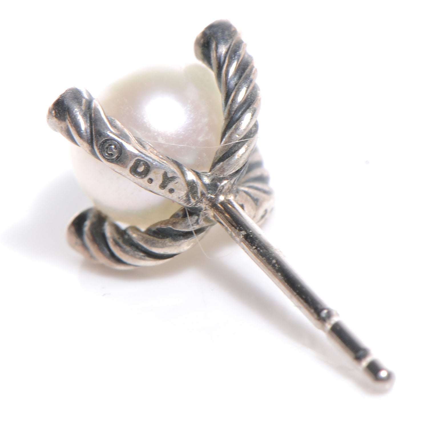 David Yurman Sterling Silver Diamond Pearl Small Earrings 4 of 5