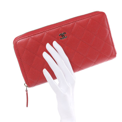 Chanel Caviar Quilted Large Gusset Zip Around Wallet Red 2 of 9