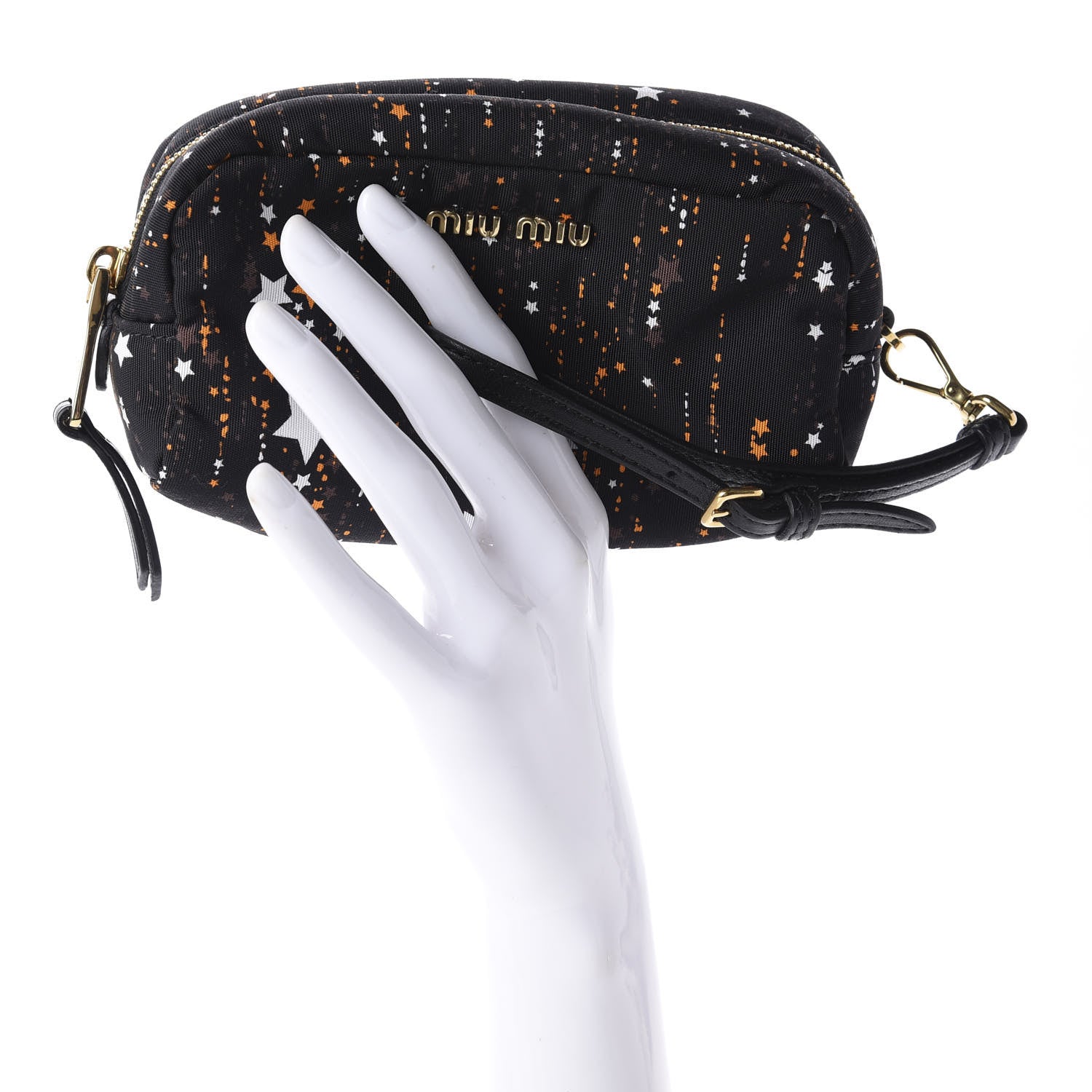 Miu Miu Nylon Printed Stars Pouch Black 2 of 8
