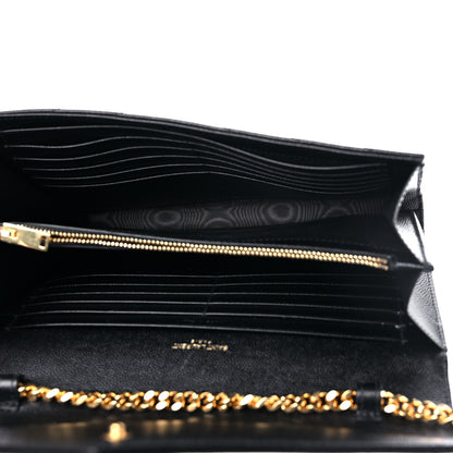 Saint Laurent Grain De Poudre Matelasse Chevron Monogram Chain Wallet Black 5 of 15