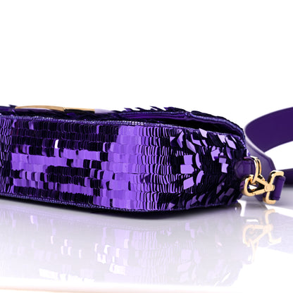 Fendi Sequin Paillettes Shiny Nappa Sex and the City Baguette Viola Purple Rain 8 of 8