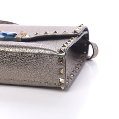 Valentino Garavani Metallic Pebbled Calfskin Medium Rockstud Flip Lock Crossbody Bag Sasso 9 of 12
