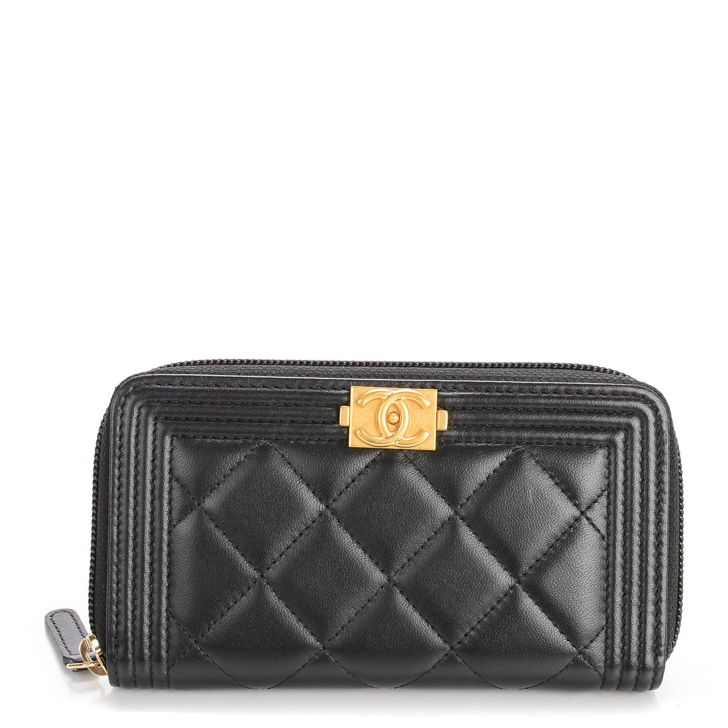 Chanel Lambskin Quilted Small Boy Zip Around Wallet Black 1 of 8