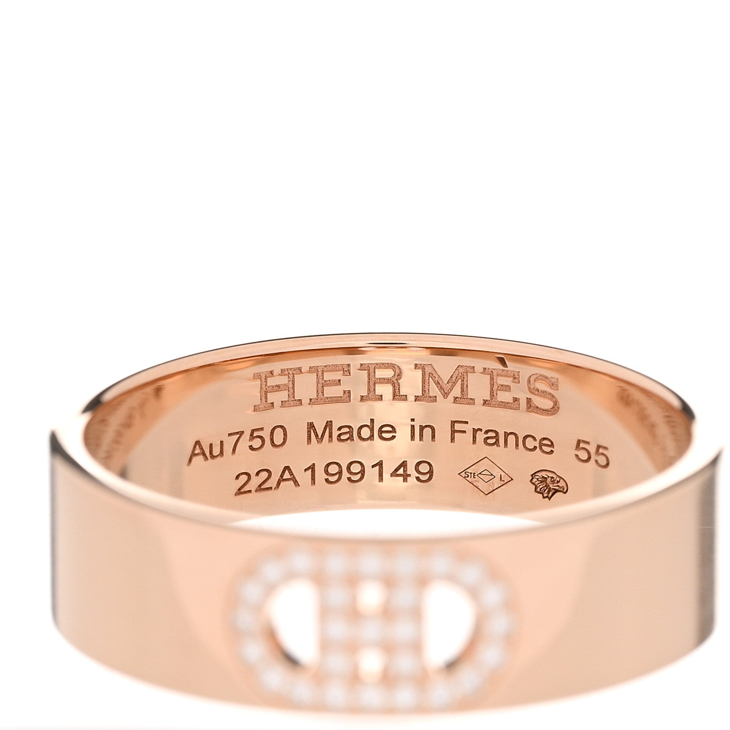 Hermes 18K Rose Gold Diamond PM H D'Ancre Ring 55 7.25 4 of 5
