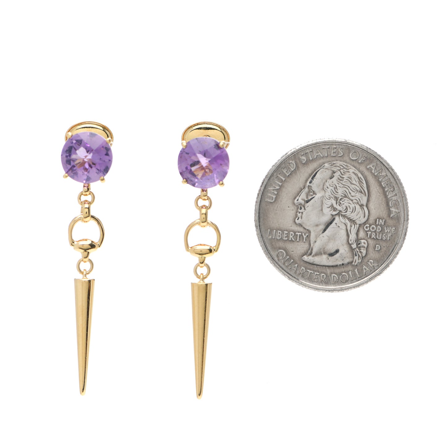 18K Yellow Gold Amethyst Horsebit Spike Drop Earrings