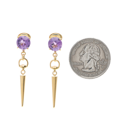Gucci 18K Yellow Gold Amethyst Horsebit Spike Drop Earrings 2 of 5