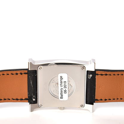 Hermes Stainless Steel Alligator Diamond Mother of Pearl 26mm Heure H Hour Quartz Watch Noir 5 of 7