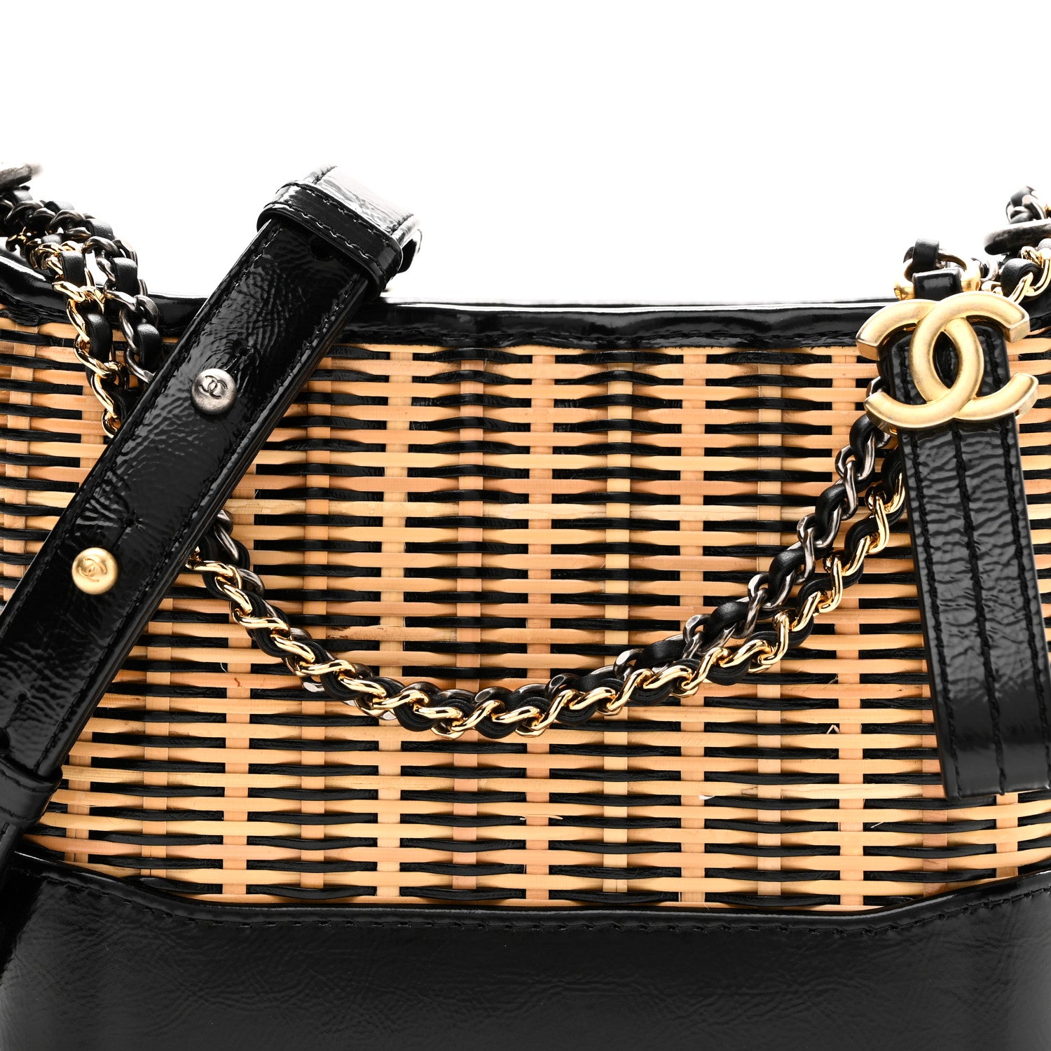 Chanel Rattan Calfskin Small Gabrielle Hobo Beige Black 1782129