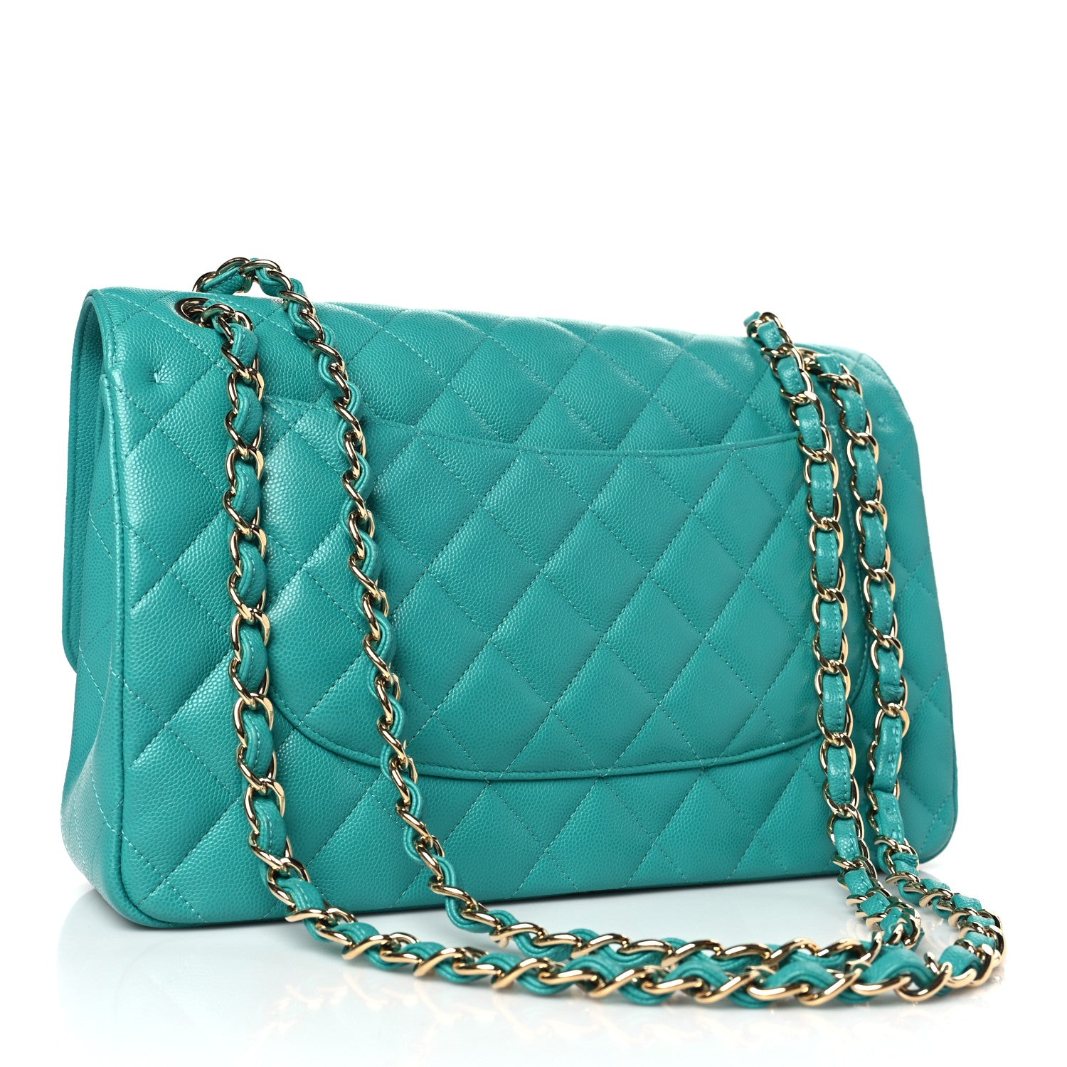 Chanel Caviar Quilted Jumbo Double Flap Turquoise 3 of 9