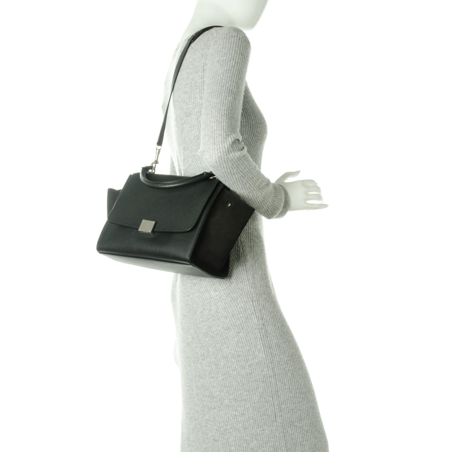 Celine Drummed Calfskin Suede Small Trapeze Black 3 of 8
