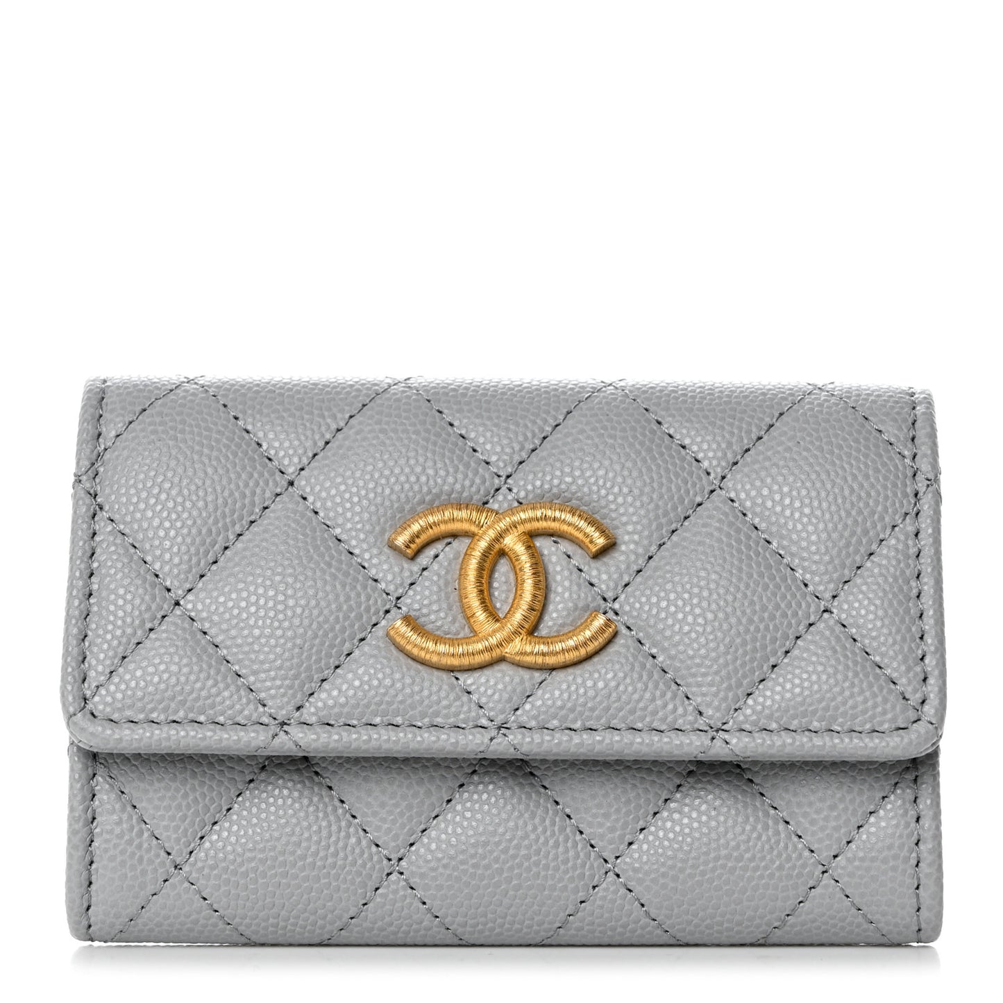 Caviar Quilted Textured CC Flap Card Holder Grey