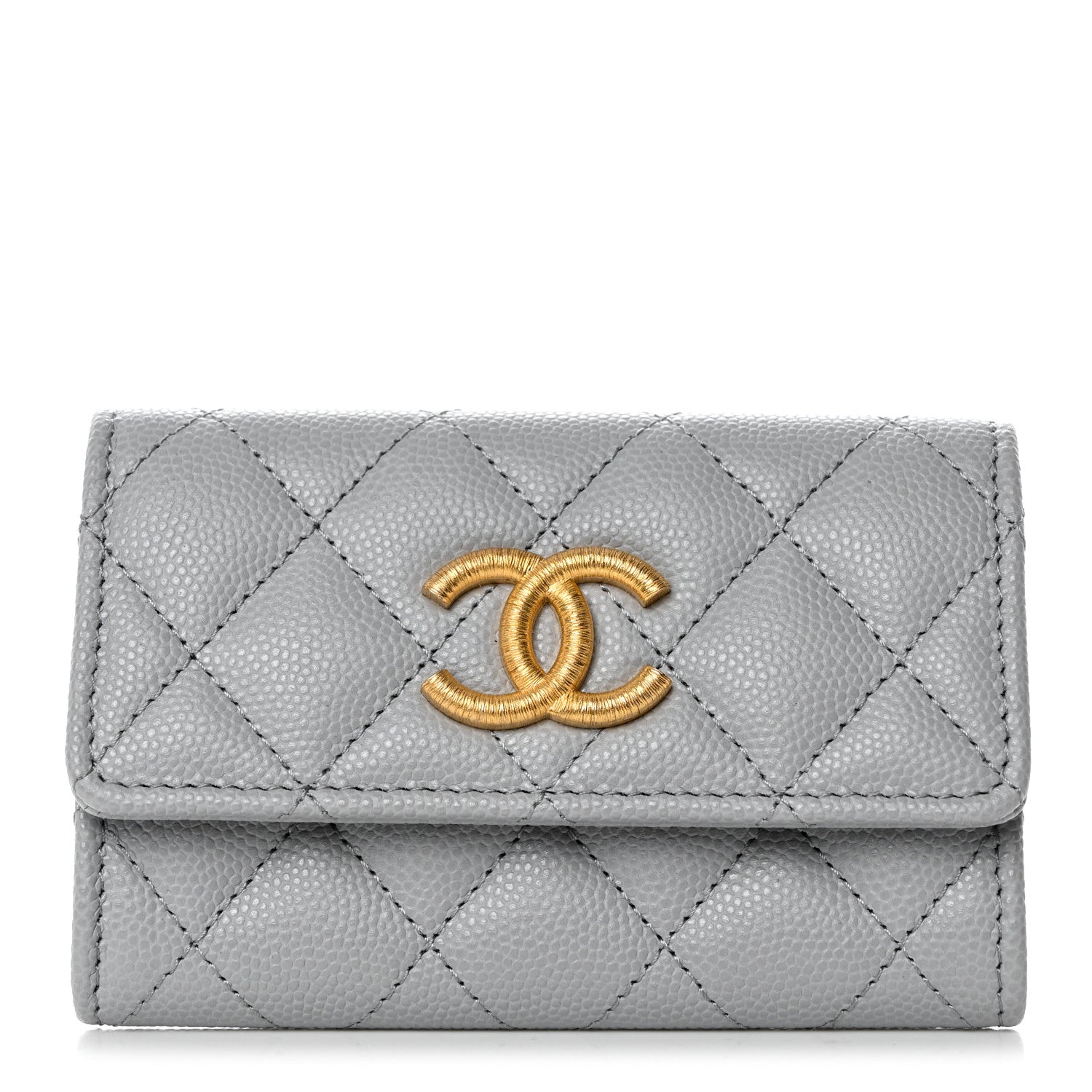 Chanel Caviar Quilted Textured CC Flap Card Holder Grey 1 of 9