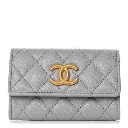 Chanel Caviar Quilted Textured CC Flap Card Holder Grey 1 of 9
