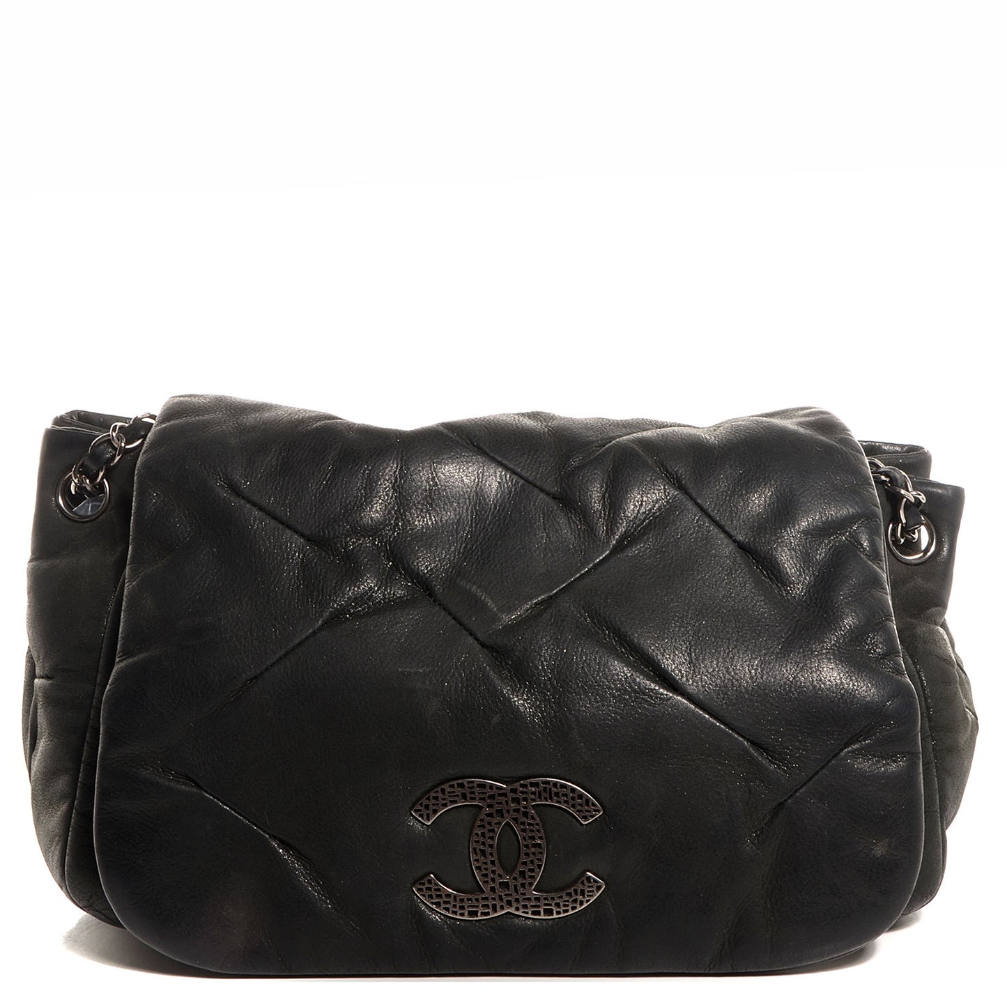 Iridescent Calfskin Glint Accordion Flap Black