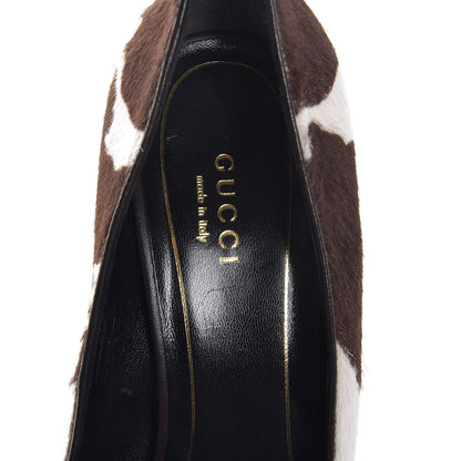 Gucci Pony Hair Horsebit Cowhide Print Pumps 39 Cocoa 7 of 10
