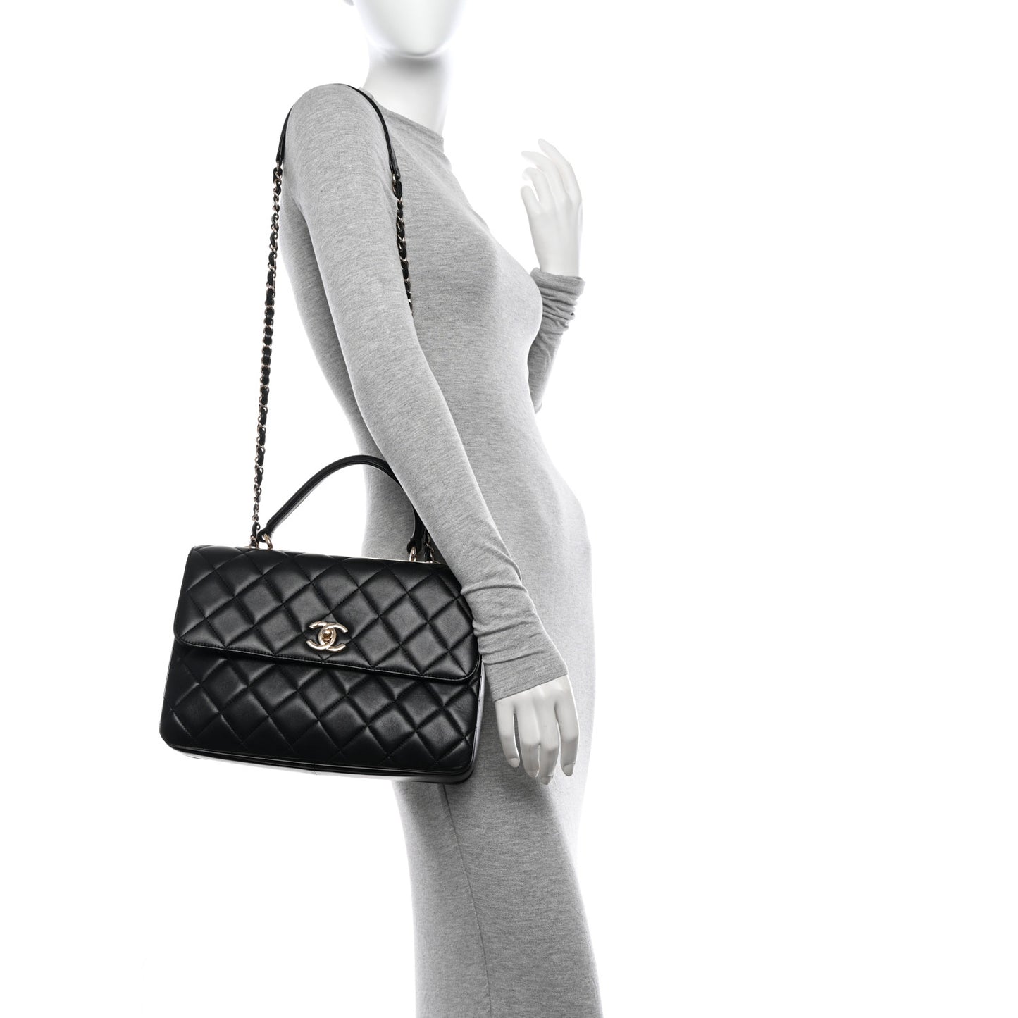 Lambskin Quilted Medium Trendy CC Flap Dual Handle Bag Black