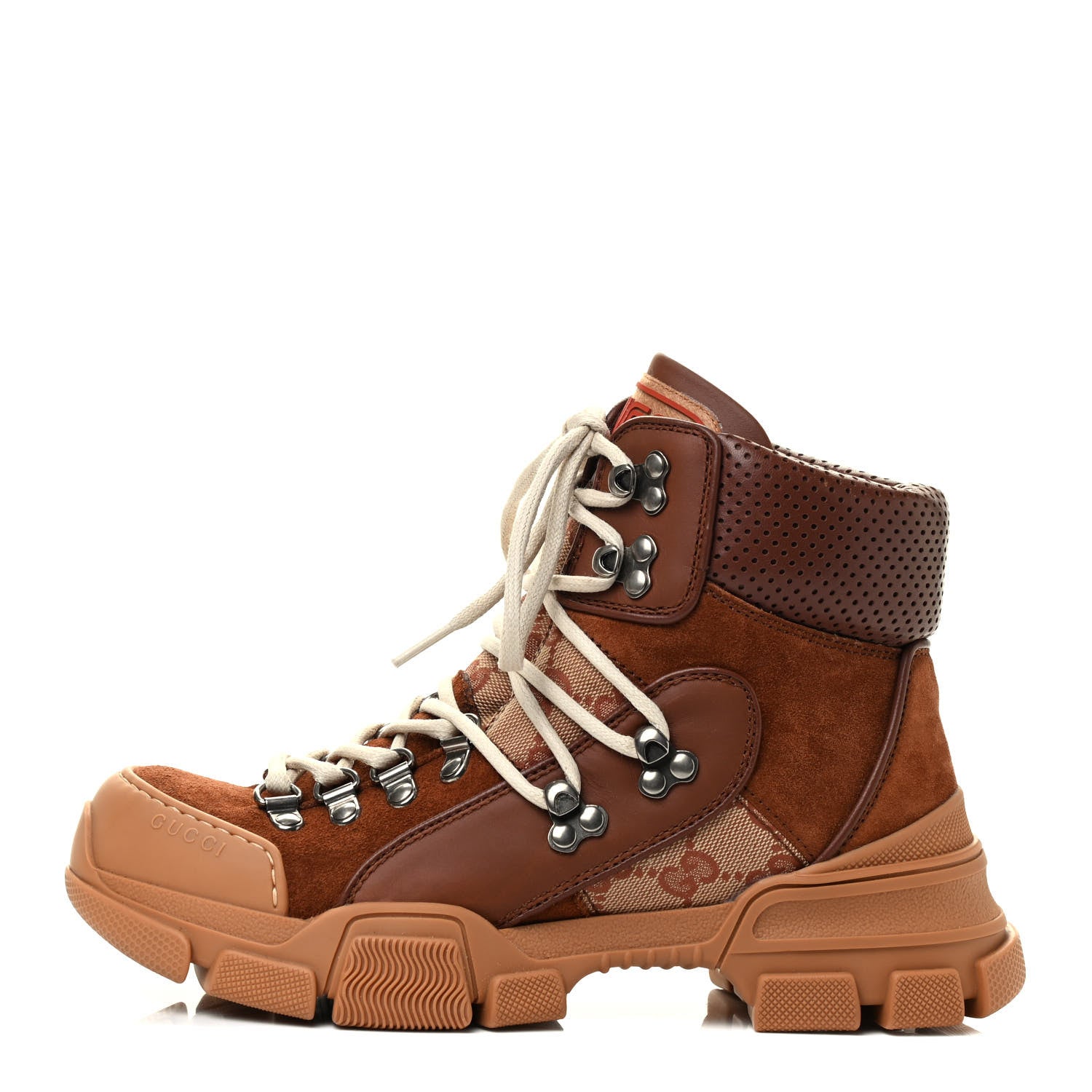 Gucci X SEGA Suede Calfskin GG Monogram Womens Flashtrek High-Top Sneakers 37 New Cuir Beige Ruggine 1 of 7