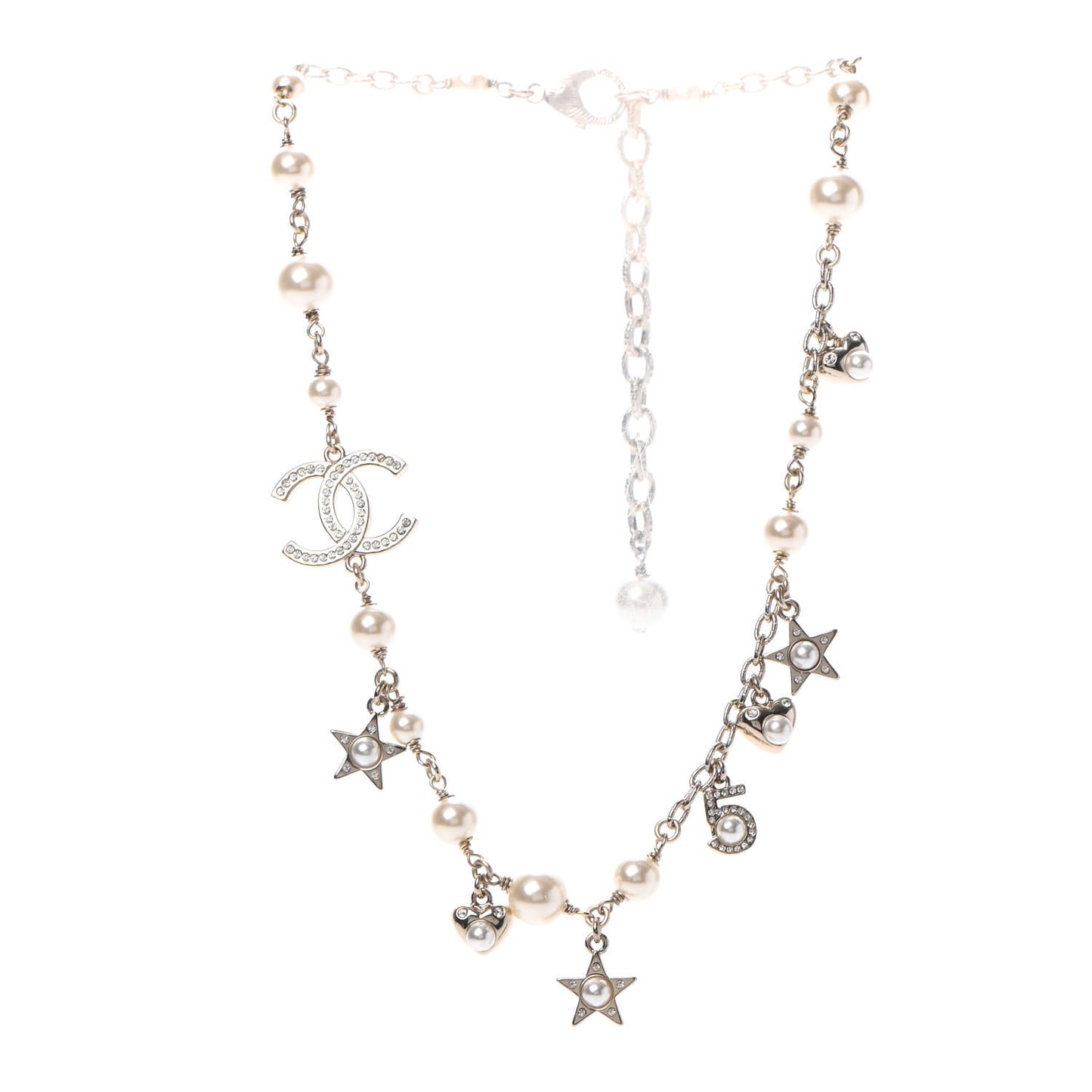 Crystal Pearl Star CC Short Necklace Silver