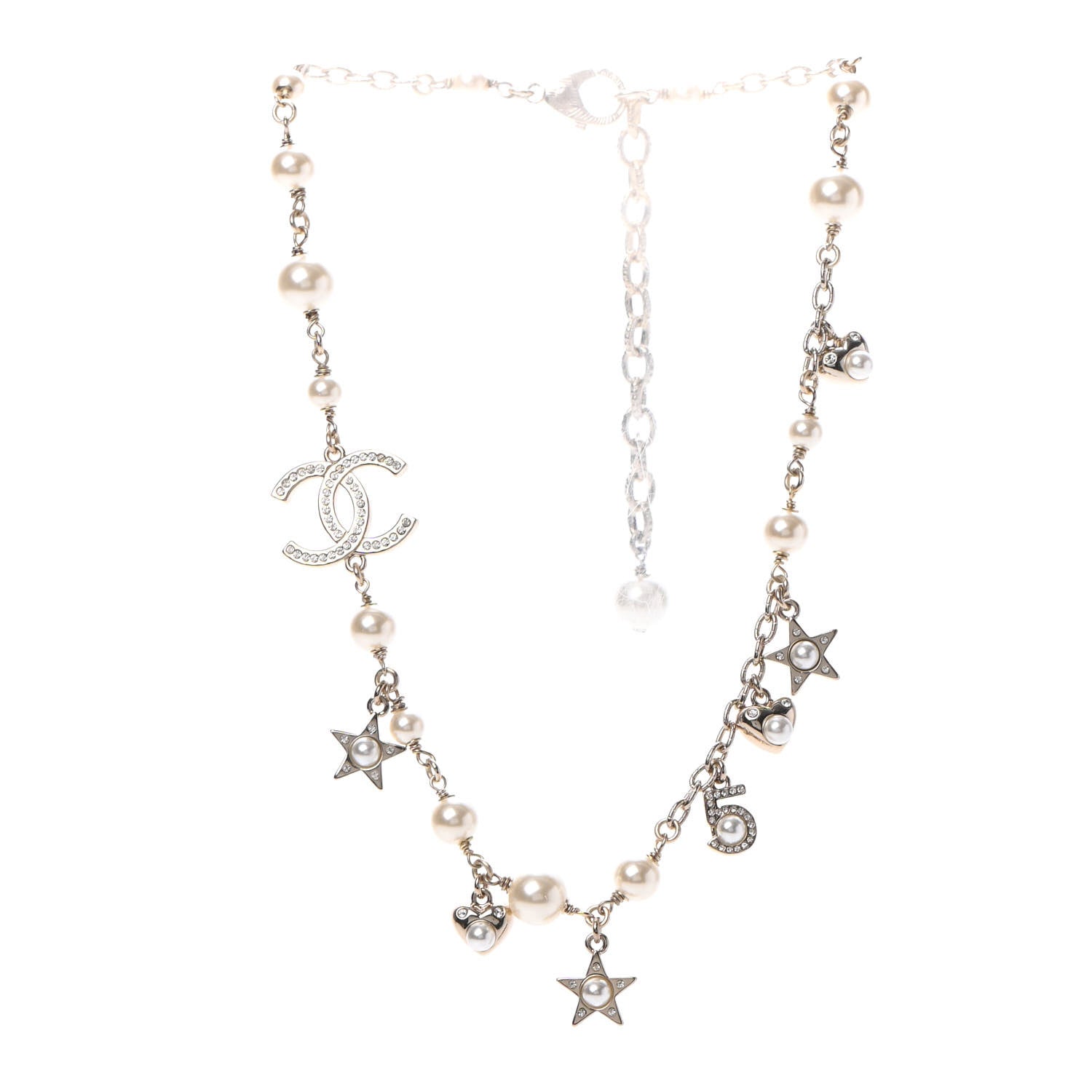 Chanel Crystal Pearl Star CC Short Necklace Silver 2 of 4