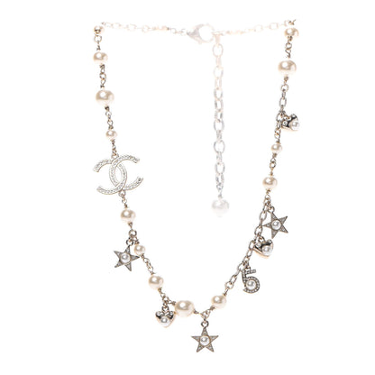 Chanel Crystal Pearl Star CC Short Necklace Silver 2 of 4