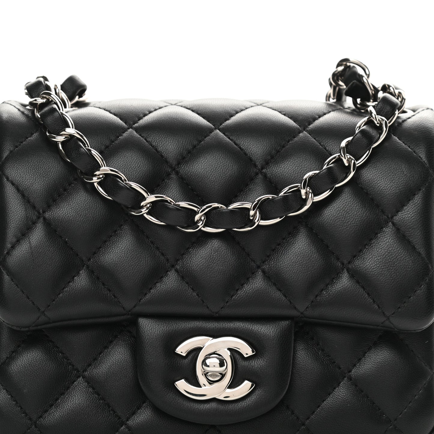 Lambskin Quilted Mini Square Flap Black