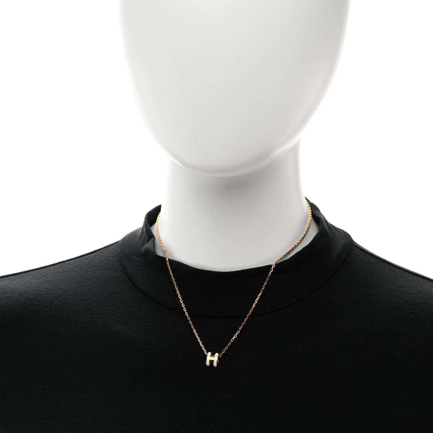 Hermes Lacquered Gold Mini Pop H Pendant Necklace White 2 of 6