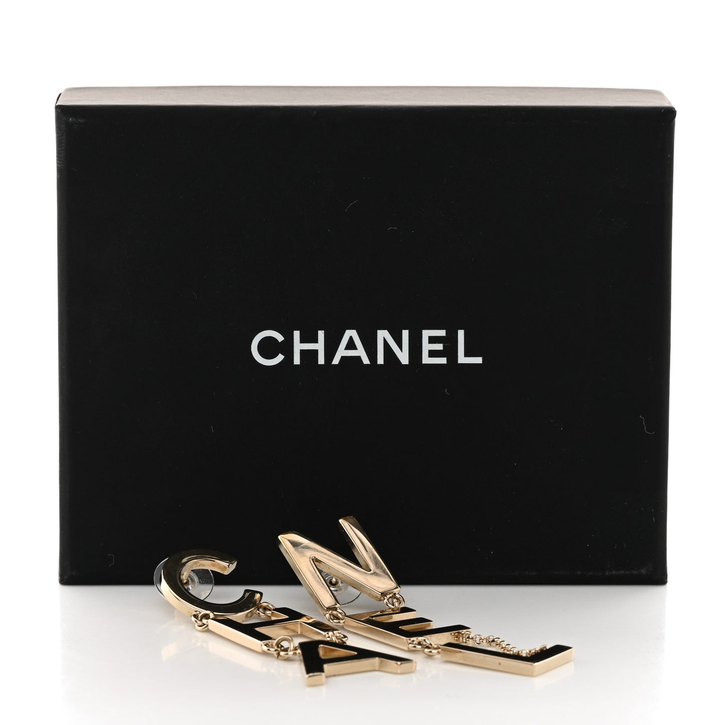 Metal Cha-Nel Logo Drop Earrings Gold