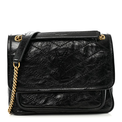 Saint Laurent Crinkled Calfskin Matelasse Monogram Baby Niki Chain Satchel Black 1 of 9