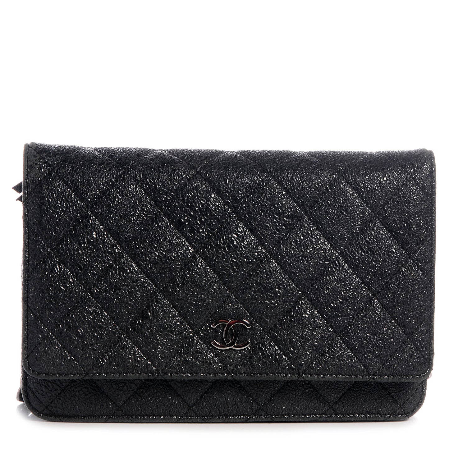 Crackled Calfskin Wallet on Chain WOC Black