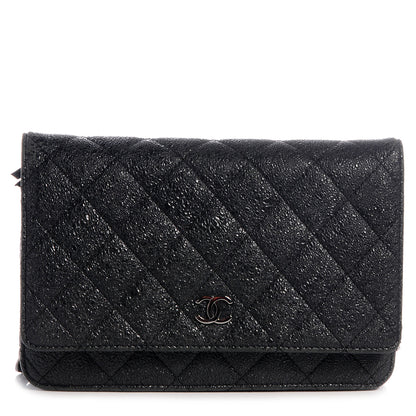 Chanel Crackled Calfskin Wallet on Chain WOC Black 1 of 8