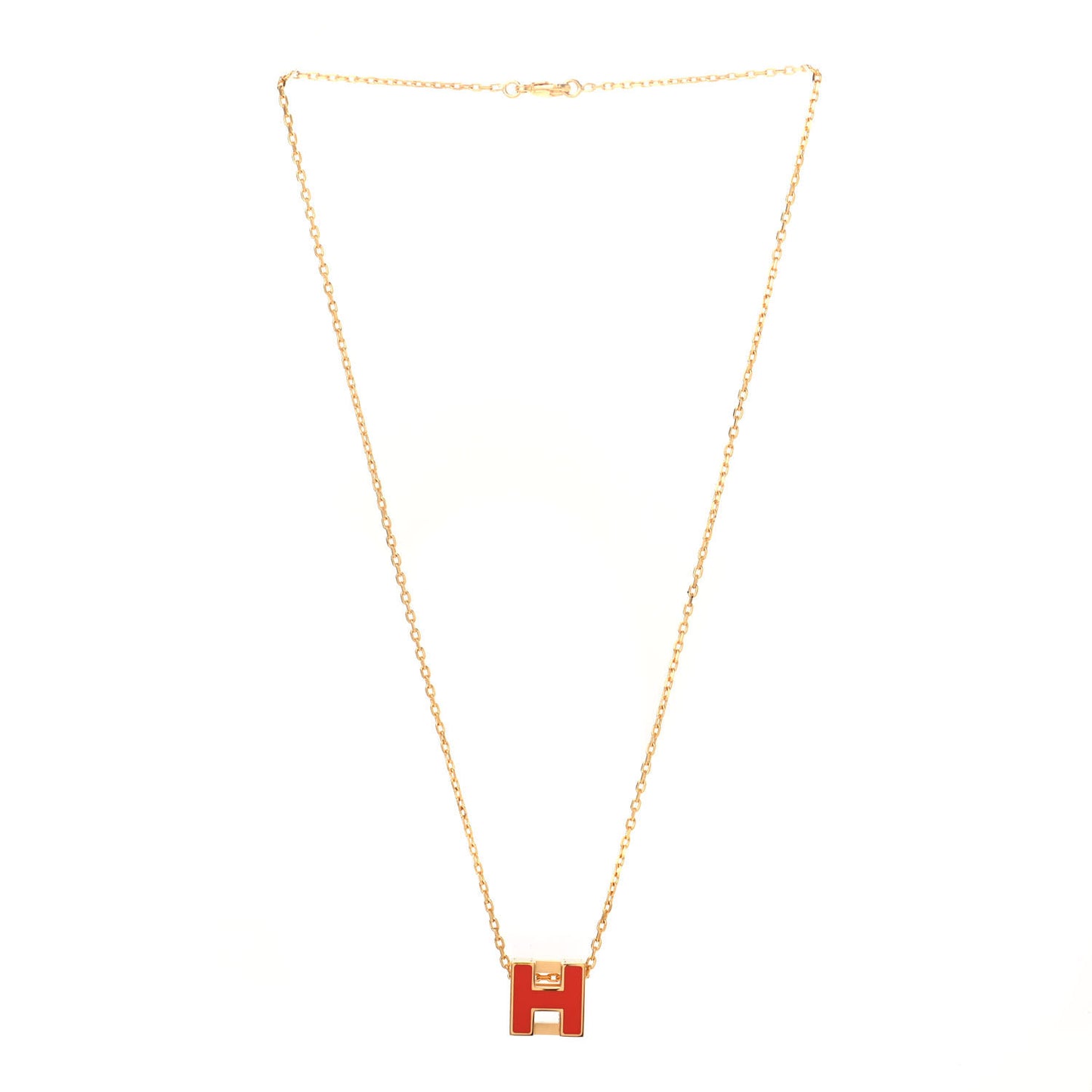 Gold Lacquered Cage d'H Pendant Necklace Orange Fonce
