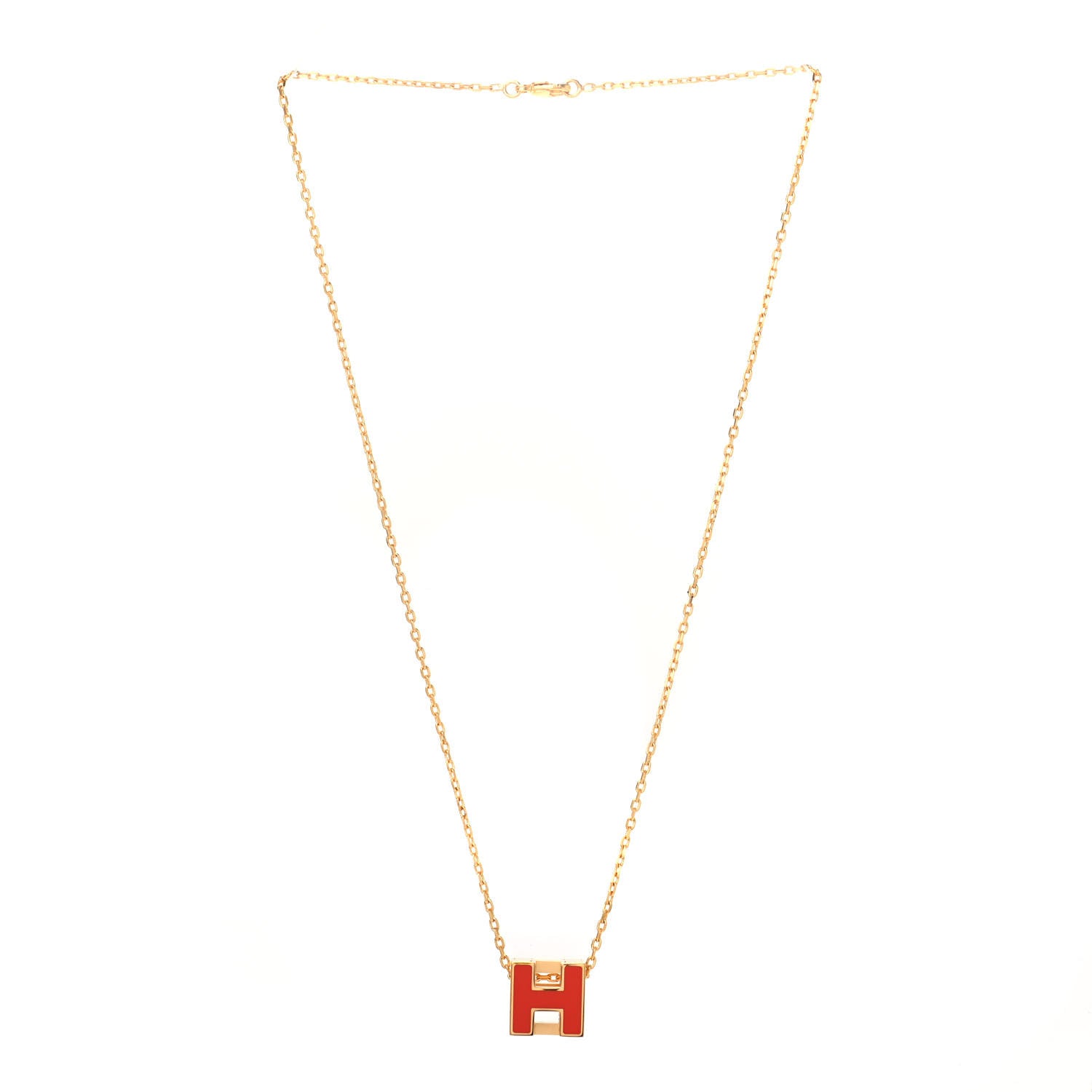 Hermes Gold Lacquered Cage d'H Pendant Necklace Orange Fonce 2 of 4