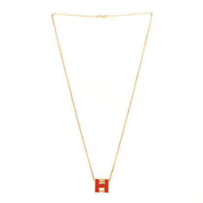 Hermes Gold Lacquered Cage d'H Pendant Necklace Orange Fonce 2 of 4