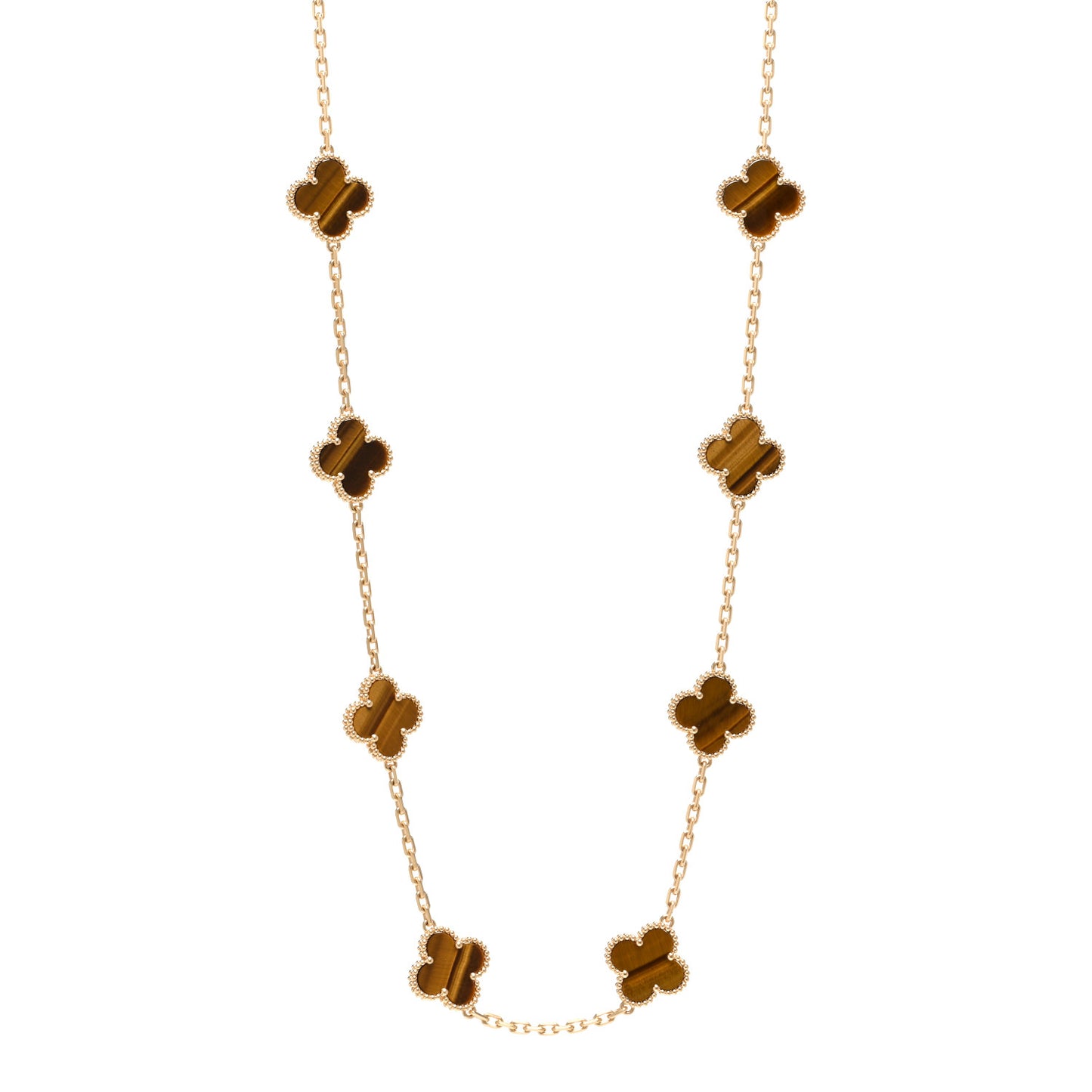 18K Yellow Gold Tiger Eye 20 Motifs Vintage Alhambra Necklace