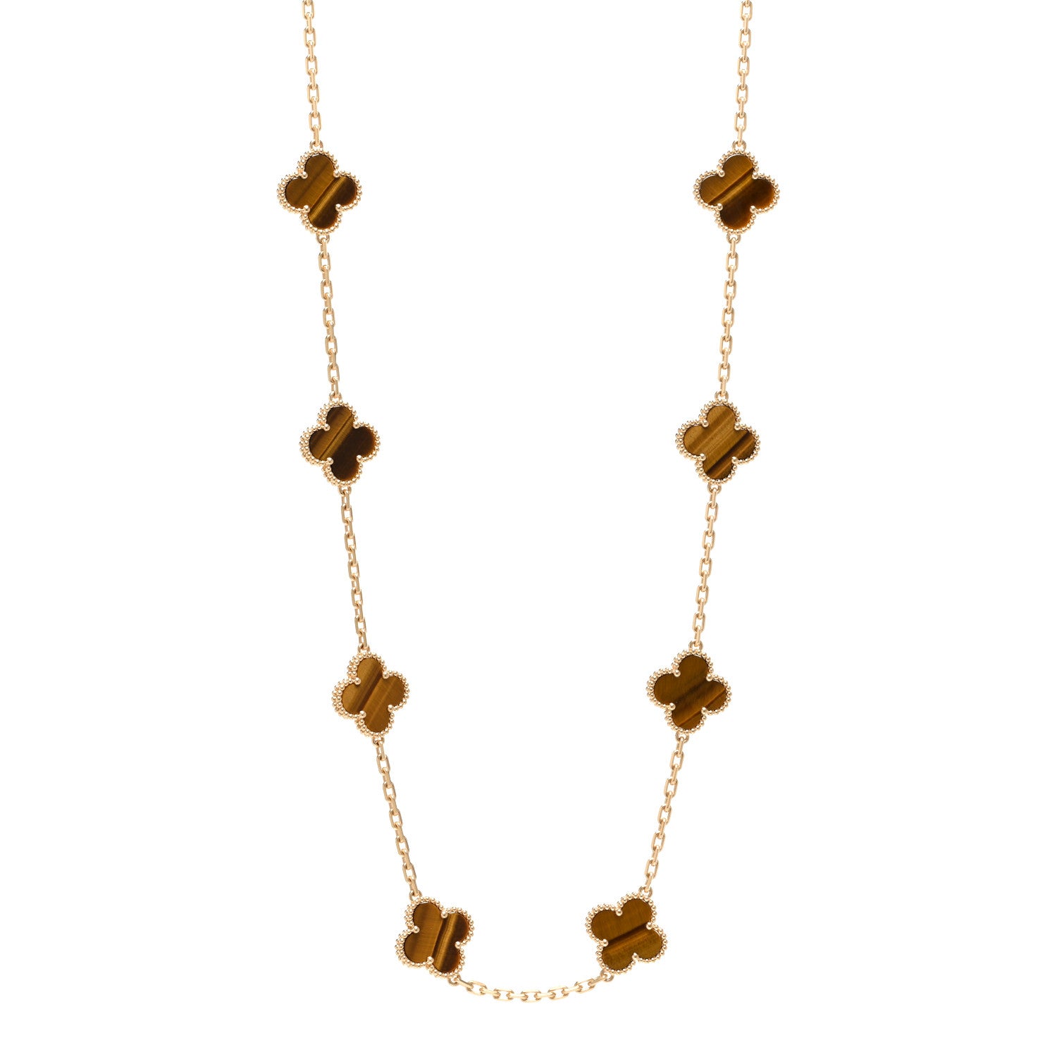 Van Cleef & Arpels 18K Yellow Gold Tiger Eye 20 Motifs Vintage Alhambra Necklace 1 of 6