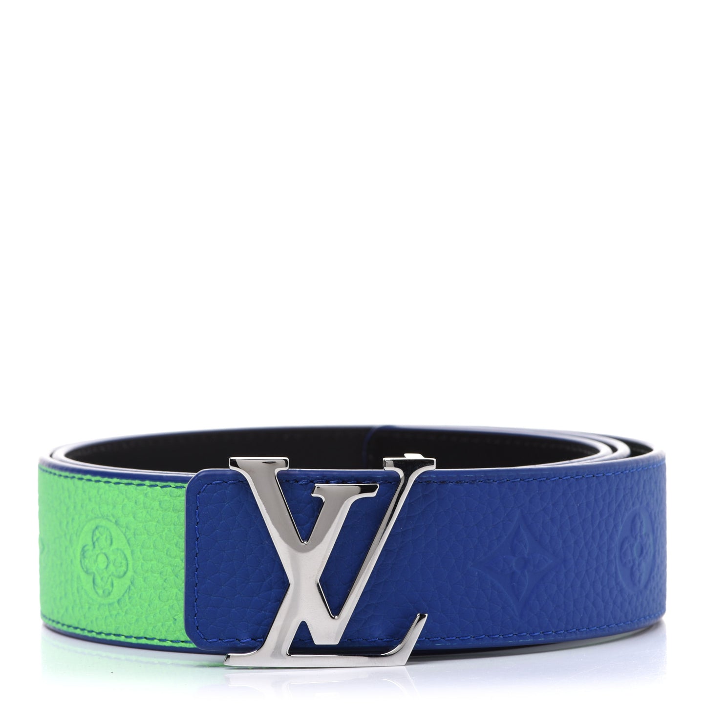 Taurillon Illusion 40mm LV Initiales Reversible Belt 95 38 Bleu Vert