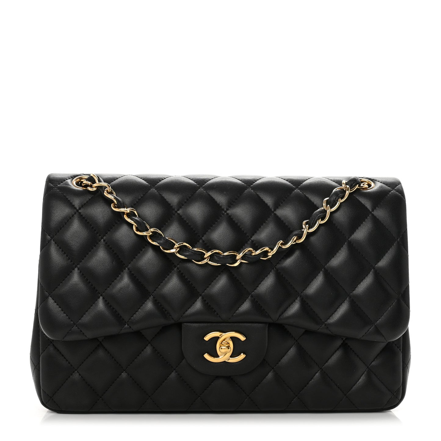 Lambskin Quilted Jumbo Double Flap Black